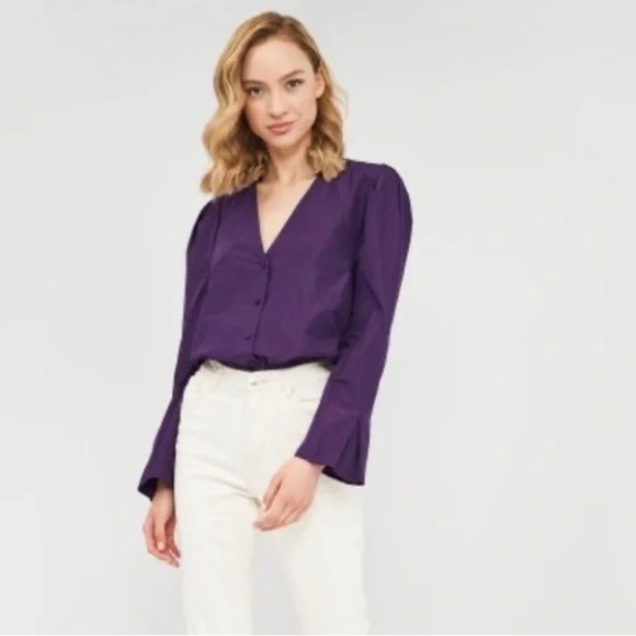 ZARA bodysuit button down long balloon  sleeves Purple Size Small - Picture 1 of 17